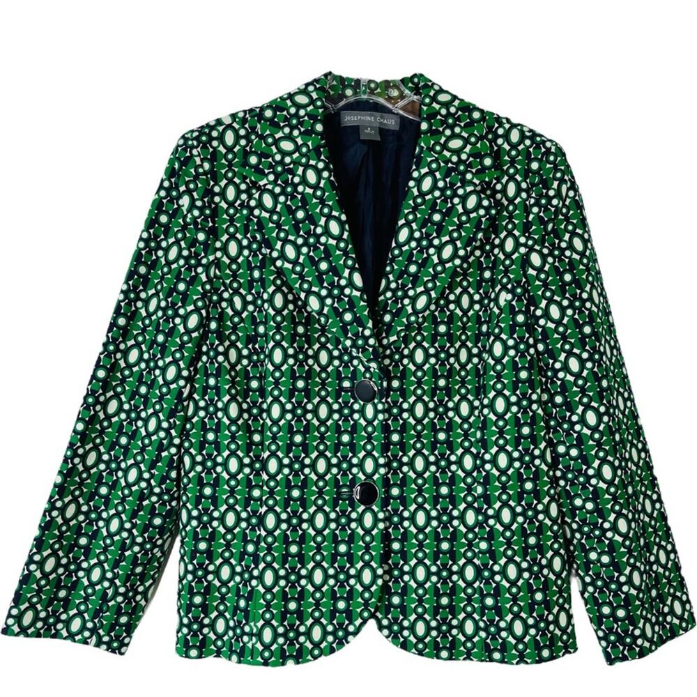 Josephine Chaus green blue white abstract button office retro preppy blazer 8